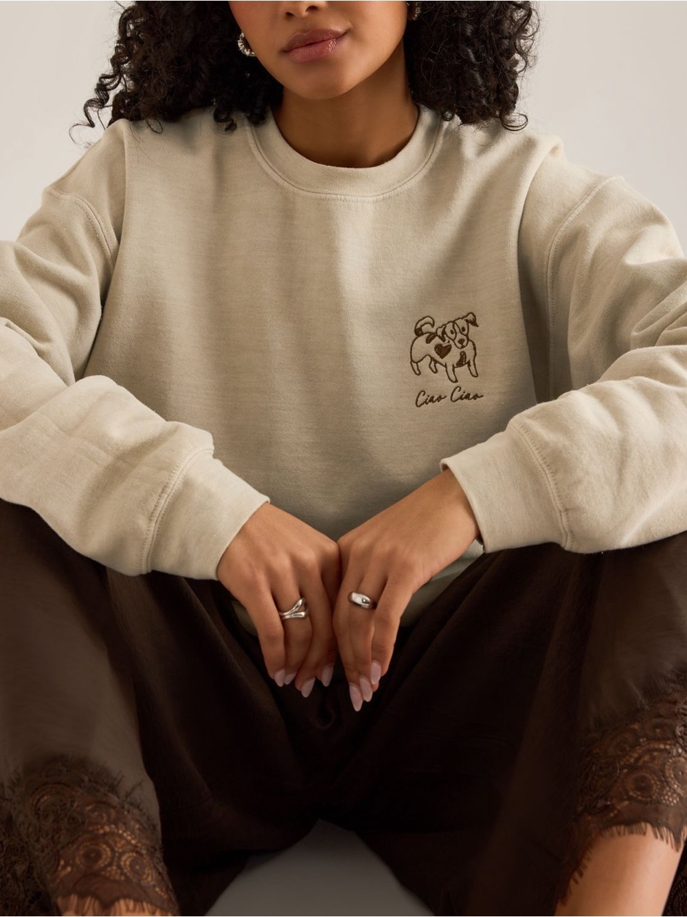 🐾Anthropologie Dog Sweatshirt Embroidered Dog Ciao New Medium Oatmeal